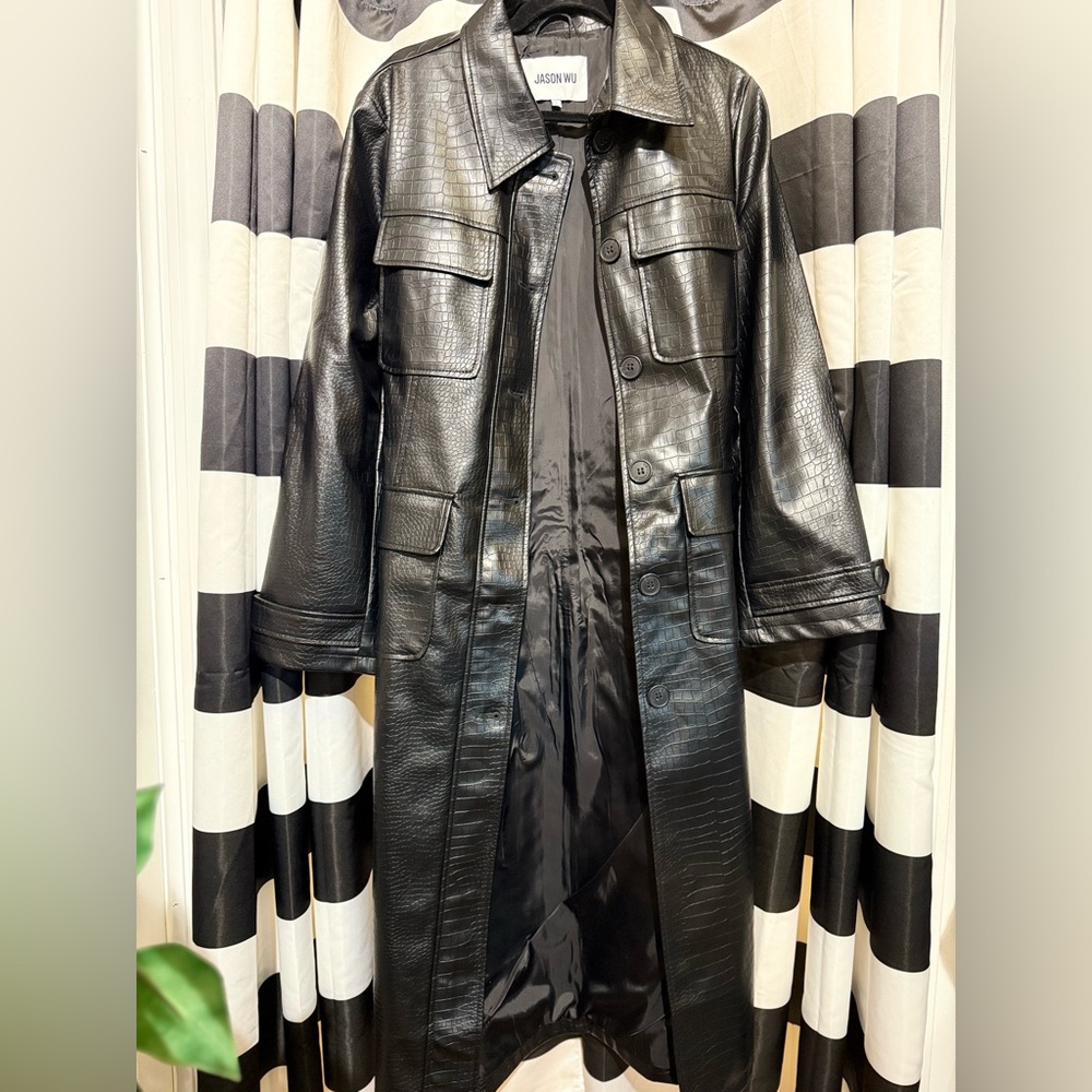 Jason Wu Black Textured Trench Coat - Picture 2 of 6